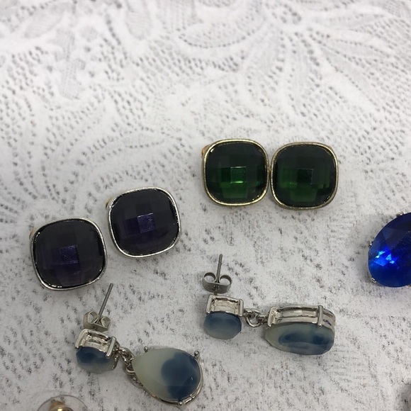 𝅺Bundle lot 9 classy elegant earrings bejeweled faux gemstone look post dangle. - Picture 6 of 7